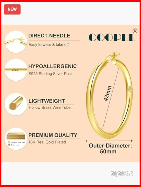 Sterling Silver Chunky Hoop Earrings, Hypoallergenic, 20-60mm Sizes - Picture 2 of 7